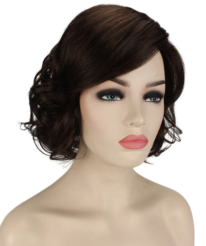 Dark Brown with Auburn highlights 2 bob wigs with side part and bangs