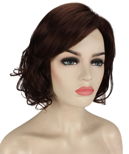 Dark Auburn bob wigs with side part and bangs