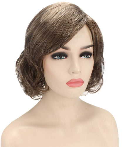 Grey with Golden Blonde bob wigs with side part and bangs