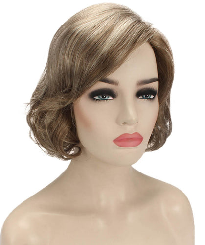  Light Ash Brown with Light Blonde Frost bob wigs with side part and bangs