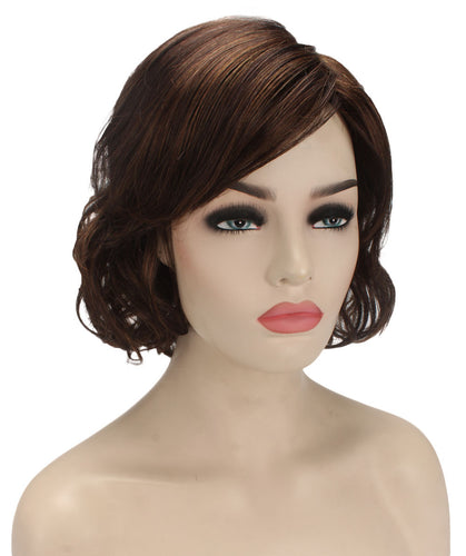 Chestnut Brown bob wigs with side part and bangs