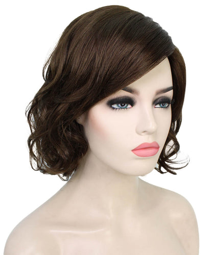 Medium Brown bob wigs with side part and bangs
