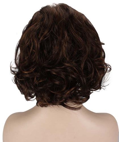 Dark Brown with Auburn highlights bob wigs with side part and bangs