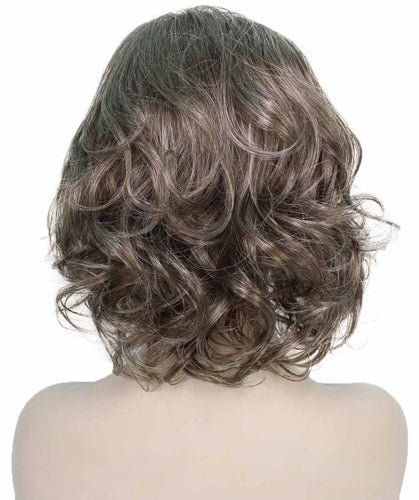 Grey mixed Lt Brn with Slv Grey HL Front bob wigs with side part and bangs