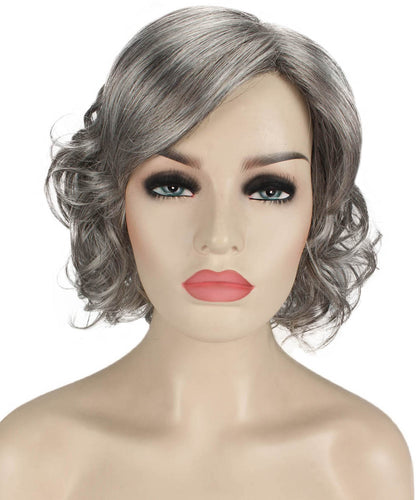 Salt & Pepper Grey with Silver Grey HL Front bob wigs with side part and bangs