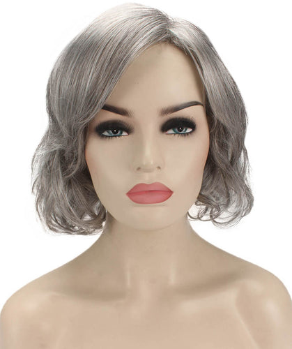 Salt & Pepper Grey bob wigs with side part and bangs