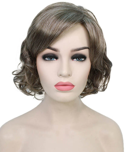 Grey mixed Lt Brn with Slv Grey HL Front bob wigs with side part and bangs