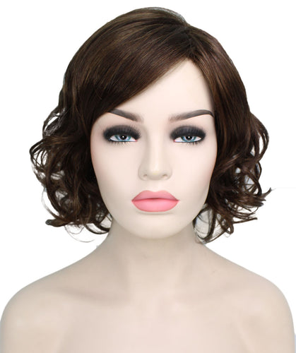 Chestnut Brown with Light Brown Highlight bob wigs with side part and bangs