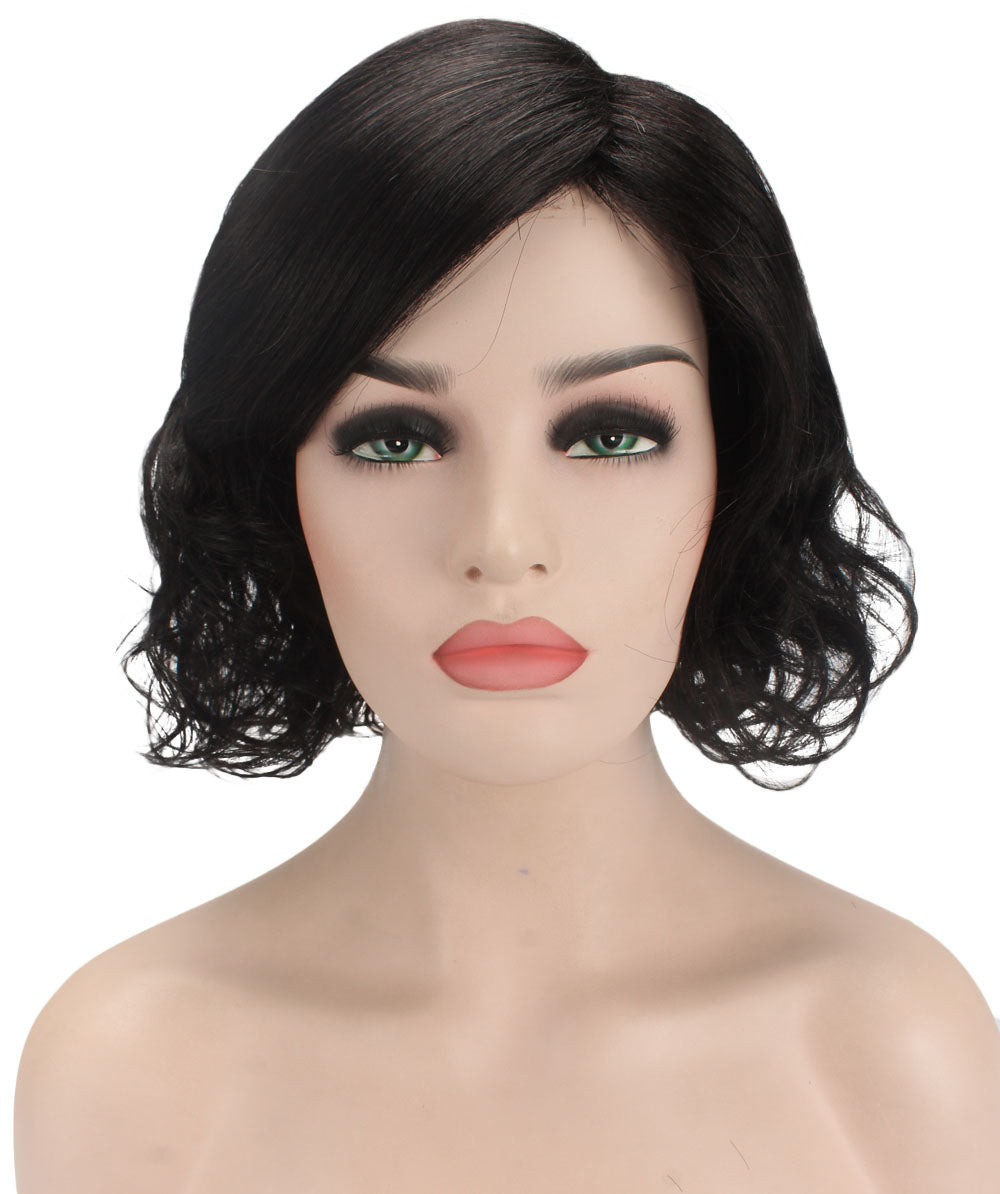 Black bob wigs with side part and bangs