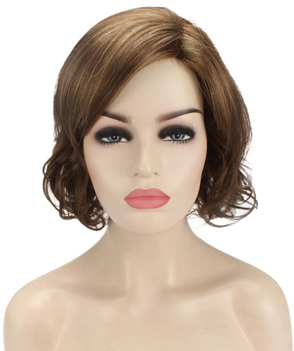 Light Brown with Blonde Highlight Front (Front) bob wigs with side part and bangs