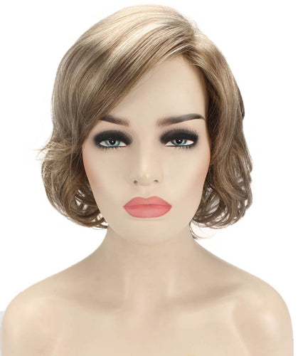  Light Ash Brown with Light Blonde Frost bob wigs with side part and bangs