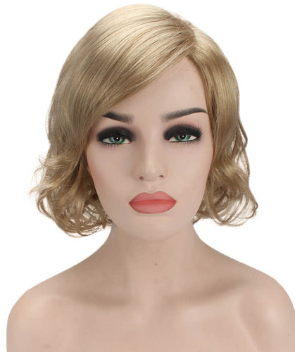 Honey Blonde bob wigs with side part and bangs