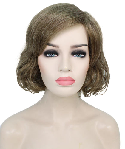 Ash Light Brown bob wigs with side part and bangs