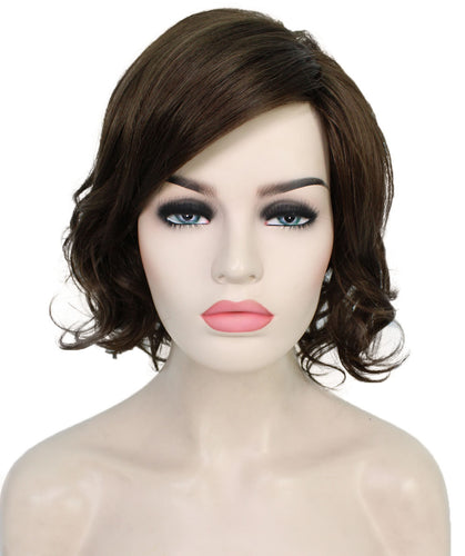 Medium Brown bob wigs with side part and bangs