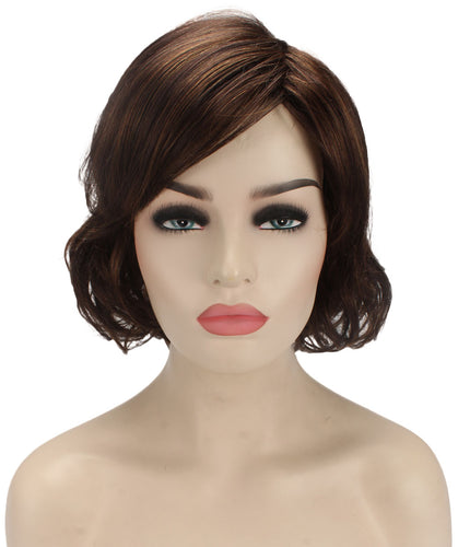 Chestnut Brown bob wigs with side part and bangs