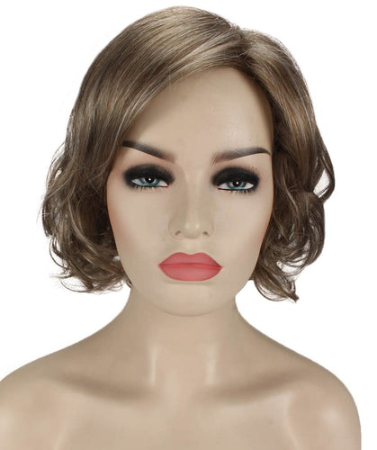 Ash Brown with Silver Grey Frost bob wigs with side part and bangs
