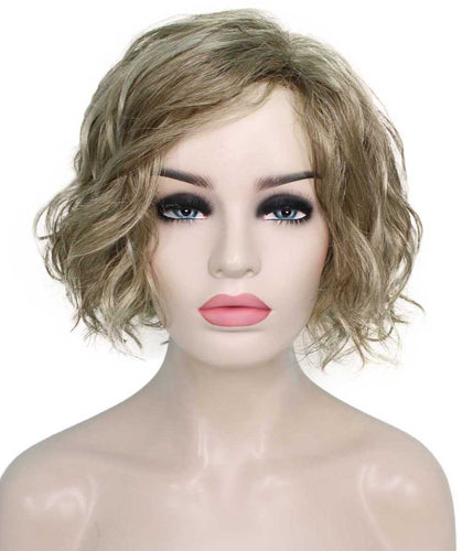 Honey Blonde with Light Brown Highlight tousled bob wig