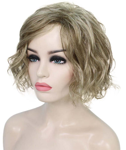 Honey Blonde with Light Brown Highlight tousled bob wig