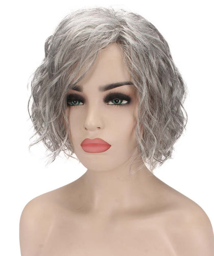 Salt & Pepper Grey with Silver Grey HL Front tousled bob wig
