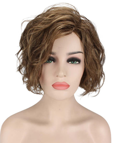 Light Brown with Blonde Highlight Front tousled bob wig
