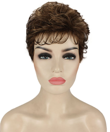 Light Brown with Blonde Highlight Front (Front) short pixie wigs