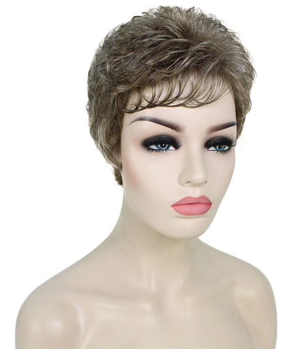 Ash Brown with Silver Grey Frost short pixie wigs