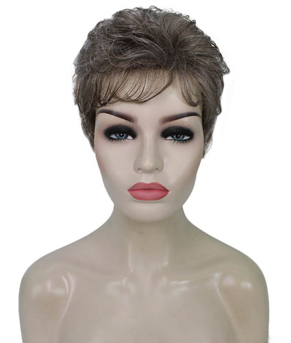 Grey mixed Lt Brn with Slv Grey HL Front short pixie wigs