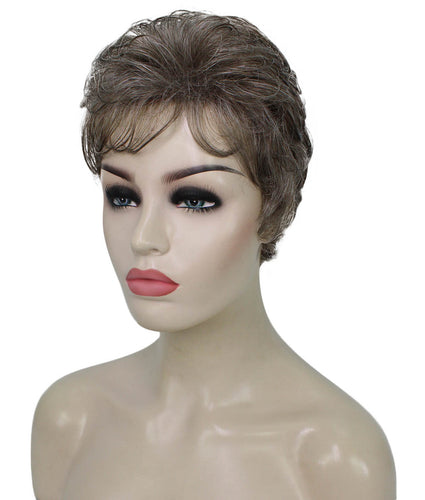Grey mixed Lt Brn with Slv Grey HL Front short pixie wigs