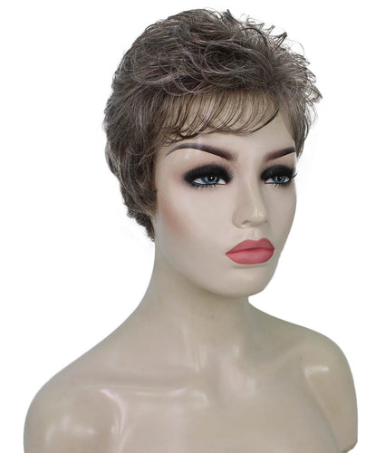 Grey mixed Lt Brn with Slv Grey HL Front short pixie wigs