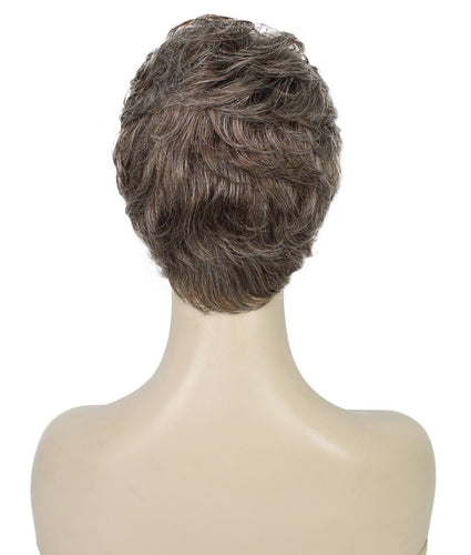 Grey mixed Lt Brn with Slv Grey HL Front short pixie wigs