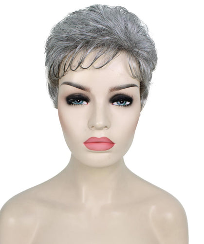 Salt & Pepper Grey with Silver Grey HL Front short pixie wigs