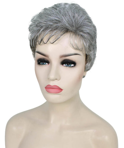 Salt & Pepper Grey with Silver Grey HL Front short pixie wigs