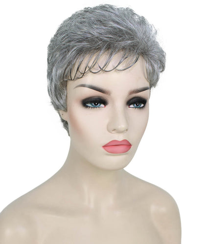 Salt & Pepper Grey with Silver Grey HL Front short pixie wigs