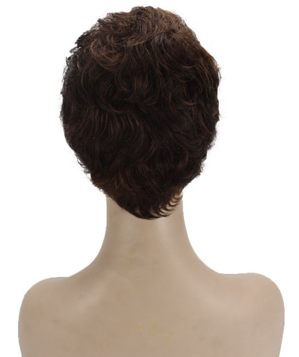 Dark Brown with Auburn highlights short pixie wigs