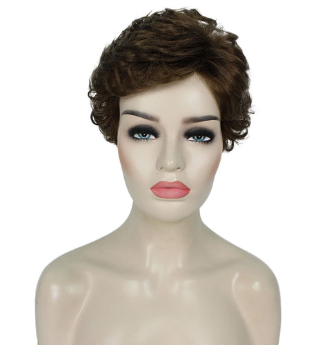 Light Brown with Blonde Highlight Front (Front) Curly Pixie Wig