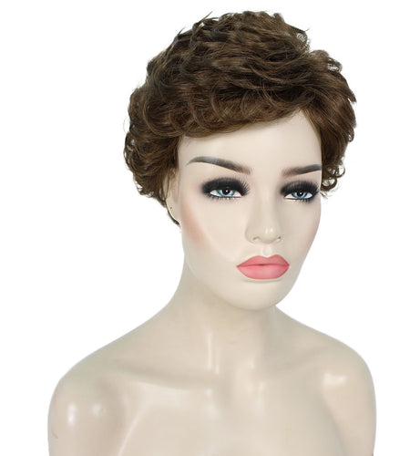 Light Brown with Blonde Highlight Front (Front) Curly Pixie Wig