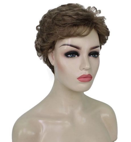 Ash Light Brown Curly Pixie Wig