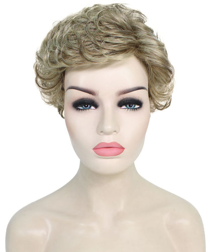 Honey Blonde with Light Brown Highlight Curly Pixie Wig