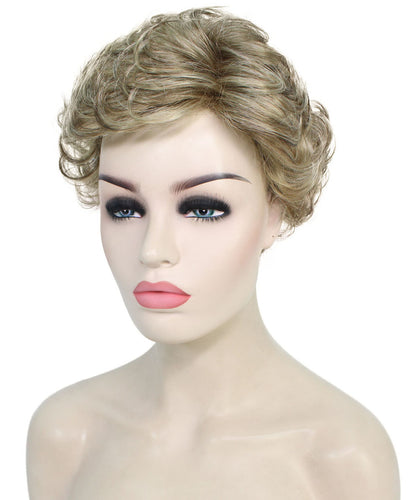 Honey Blonde with Light Brown Highlight Curly Pixie Wig