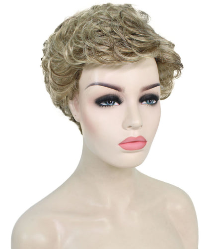 Honey Blonde with Light Brown Highlight Curly Pixie Wig