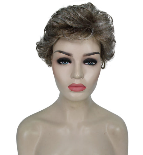 Ash Brown with Silver Grey Frost Curly Pixie Wig