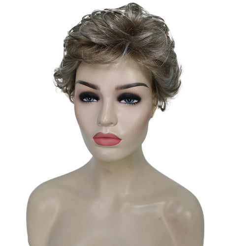 Ash Brown with Silver Grey Frost Curly Pixie Wig