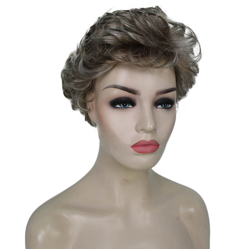 Ash Brown with Silver Grey Frost Curly Pixie Wig