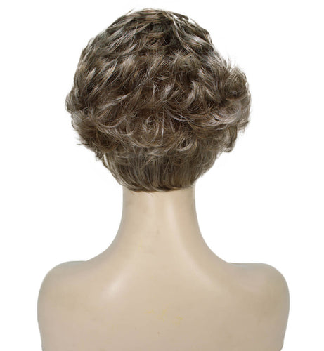 Ash Brown with Silver Grey Frost Curly Pixie Wig