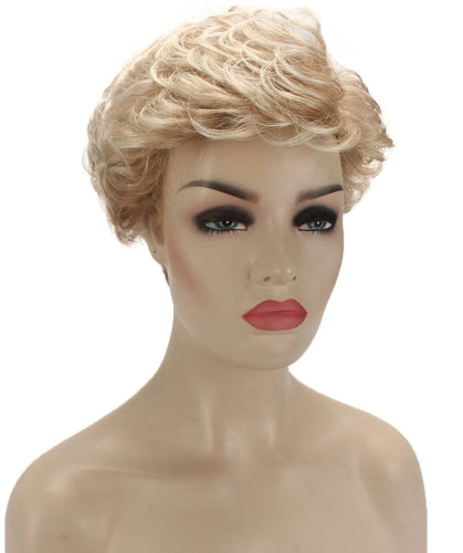 Golden Blonde with 613 Plantinum Tips Curly Pixie Wig