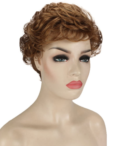 Medium Auburn with Light Aurburn Tips Curly Pixie Wig