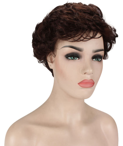 Dark Auburn Curly Pixie Wig