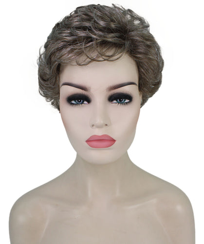 Grey mixed with Light Brown Curly Pixie Wig