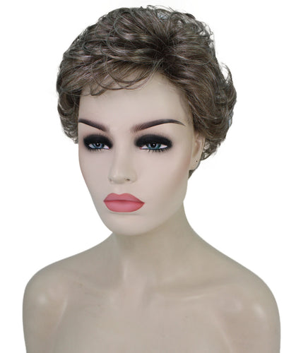 Grey mixed with Light Brown Curly Pixie Wig