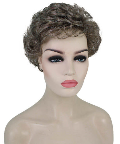 Grey mixed with Light Brown Curly Pixie Wig